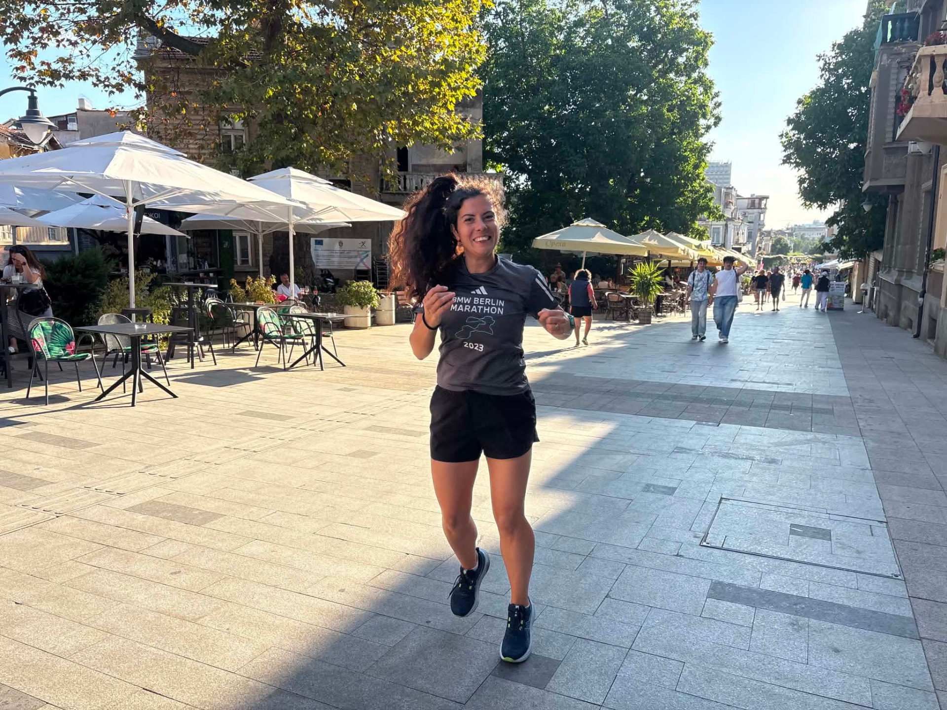 Runner on the pedestrian Aleksandrovska street in central Burgas